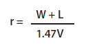 All-red time (r) equals the sum of the width of the intersection (W) in ft and length of the vehicle (L) in feet divided by the quantity of 1.47 times the approach speed of the vehicle (V) in miles per hour.
