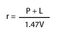 All-red time (r) equals the sum of the width of the intersection (P) in ft and length of the vehicle (L) in feet divided by the quantity of 1.47 times the approach speed of the vehicle (V) in miles per hour.