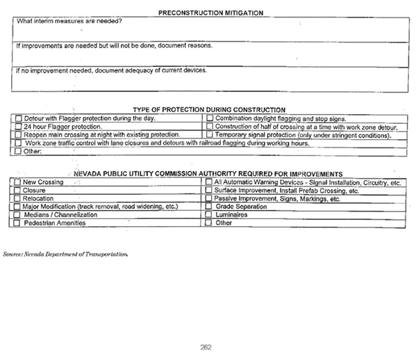 Form. State of Nevada Department of Transportation Railroad Safety Diagnostic Review Form - Quiet Zones page 7