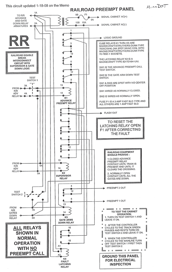 Diagram. Minnesota DOT: Railroad Double Break Interconnect Circuit with Supervisor and Gate Down Logic