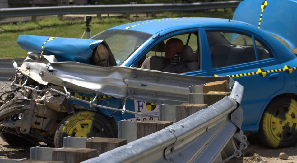 car crash into guardrail barrier