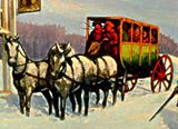 horses pulling a carriage with people inside