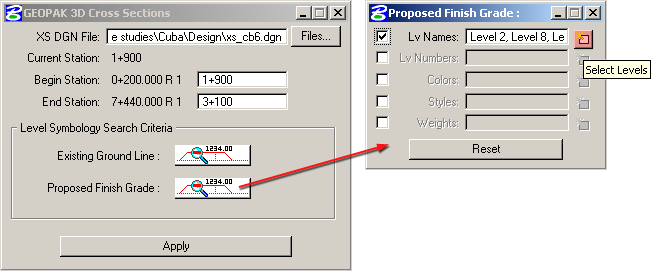 A screengrab of proposed finish grade for Geopak 3D cross sections.