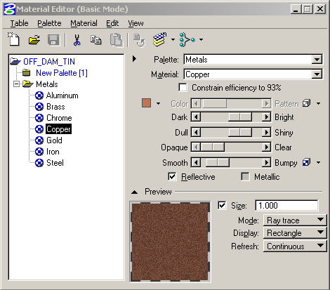 A screengrab of the materials editor menu.