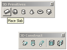 Screengrabs highlighting the 3D primitives and 3D construct buttons.