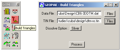 Screengrabs of the build triangles button and dialog box.