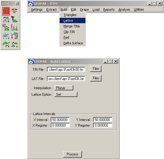 Screengrabs of the Lattice menus and dialog boxes.