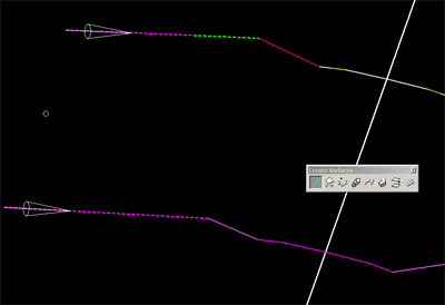 An example of surfaces built between two 3D sections.