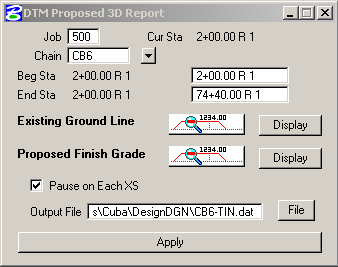 A screengrab of the DTM Proposed 3D Report dialog.