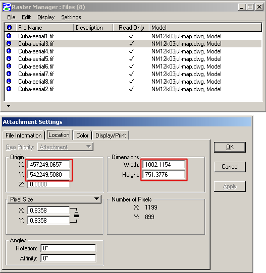 A screengrab of origin and dimension settings.