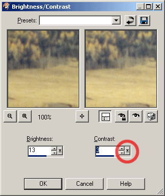 A screengrab of a brightness contrast editing dialog.