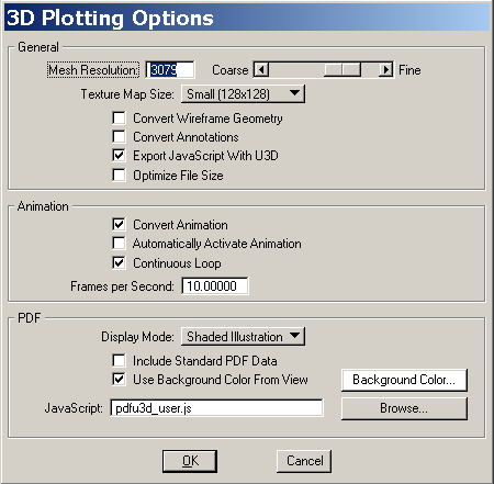 A screengrab of 3D plotting options.