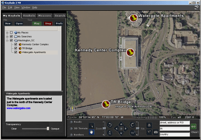 A screen grab of the place-mark functionality in the keyhole application.