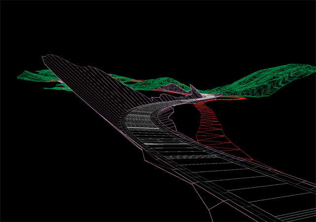 Wireframe view of road surface model