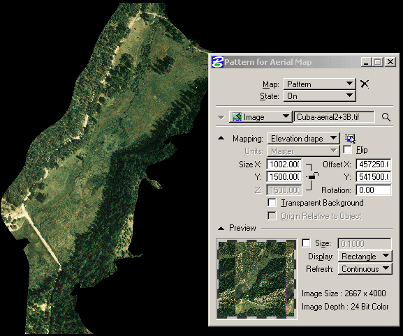 A screen grab of the aerial pattern with the aerial map pattern dialog.