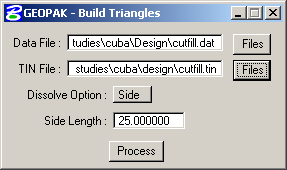 A screen grab of the Geopak build triangles dialog.