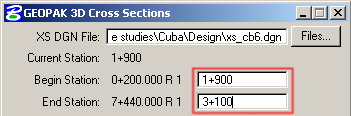 A screen grab of the geopak 3D cross sections dialog.