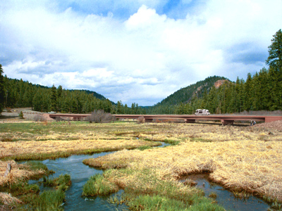 An image of a final photosimulation composite or a road over a creek.