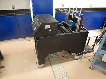 This photo shows a side view of the second large-scale direct shear device in the laboratory.