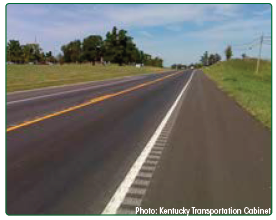 "Rumble strips placed on the right edge line marking of a roadway. Photo: Kentucky Transportation Cabinet"