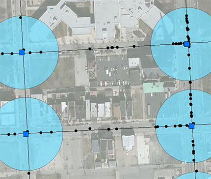 "Aerial photo overlaid with GIS data"