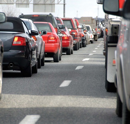 "a line of backed-up traffic"