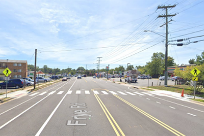 Frye Road Crossing before a rectangular rapid flashing beacon and refuge island were constructed