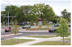 "Photo of a single-lane roundabout."