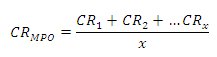 "Equation. CR subscrpt MPO equals the result of CR subscript 1 plus CR subscript 2 plus ... CR subscript x divided by x."