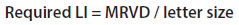 formula8b:  Required legibility index (LI) equals minimum required visibility distance (MRVD) divided by letter size.