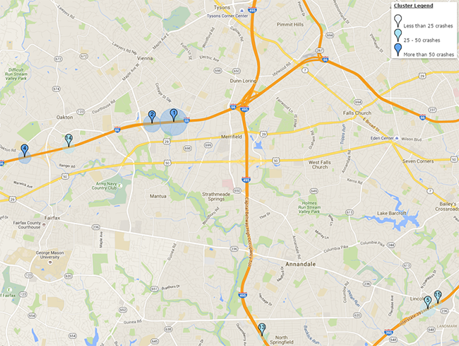 "map of the Annandale, Virginia area from VDOT TREDS Mapping 2014"