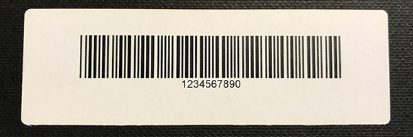 ""Figure 5.  Image.  Combination barcode and serial number tag.  This image shows a typical barcode with a placeholder serial number of 1234567890 underneath.