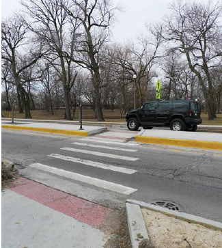 Pedestrian refuge island on a road diet corridor in Chicago