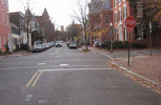 "Photograph of a stop sign-controlled intersection after enhancements in Winston-Salem, NC"