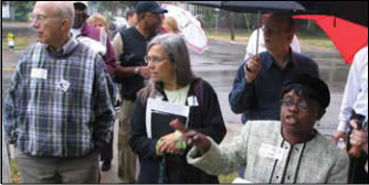 Photo: People gathered outside