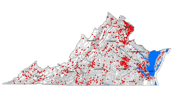 "Top 100 miles of roadway segments by VDOT District"