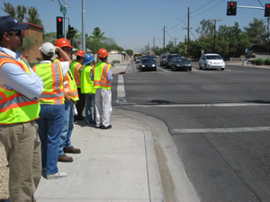 team lining up on sidewalk