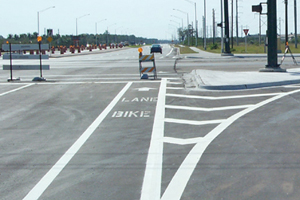 Photo of a new intersection which is closed off to vehicles.