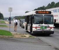 Bus stop along US 29 is not clearly marked and there are no shelters or benches for waiting passengers.