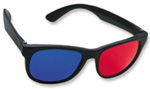 A picture of red and blue anaglyph stereo glasses.