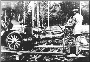 The "Pioneer Frieghter" bridging a swampy area on the north side of the White Mountains in Arizonia.