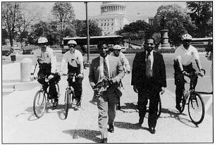 Also seen are members of police bicycle squads from Maryland, Virginia, and the District of Columbia who provided the pedal power (and escort) for the pedestrian convoy to Capitol Hill and back (bottom).