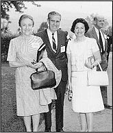 Mr. and Mrs. Rex Whitton (left) with Lady Bird Johnson at Monticello, Thomas Jefferson's historic home in Charlottesville, VA, at the end of their bus tour.