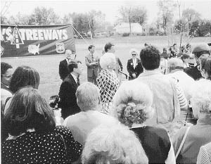 First Lady Barbara Bush at tree planting ceremony near Dayton, OH.