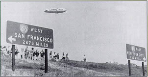 In State College, PA, for "Highway Week," the Goodyear airship "America" signaled the the completion of the 313-mile Keystone Shortway (I-80).