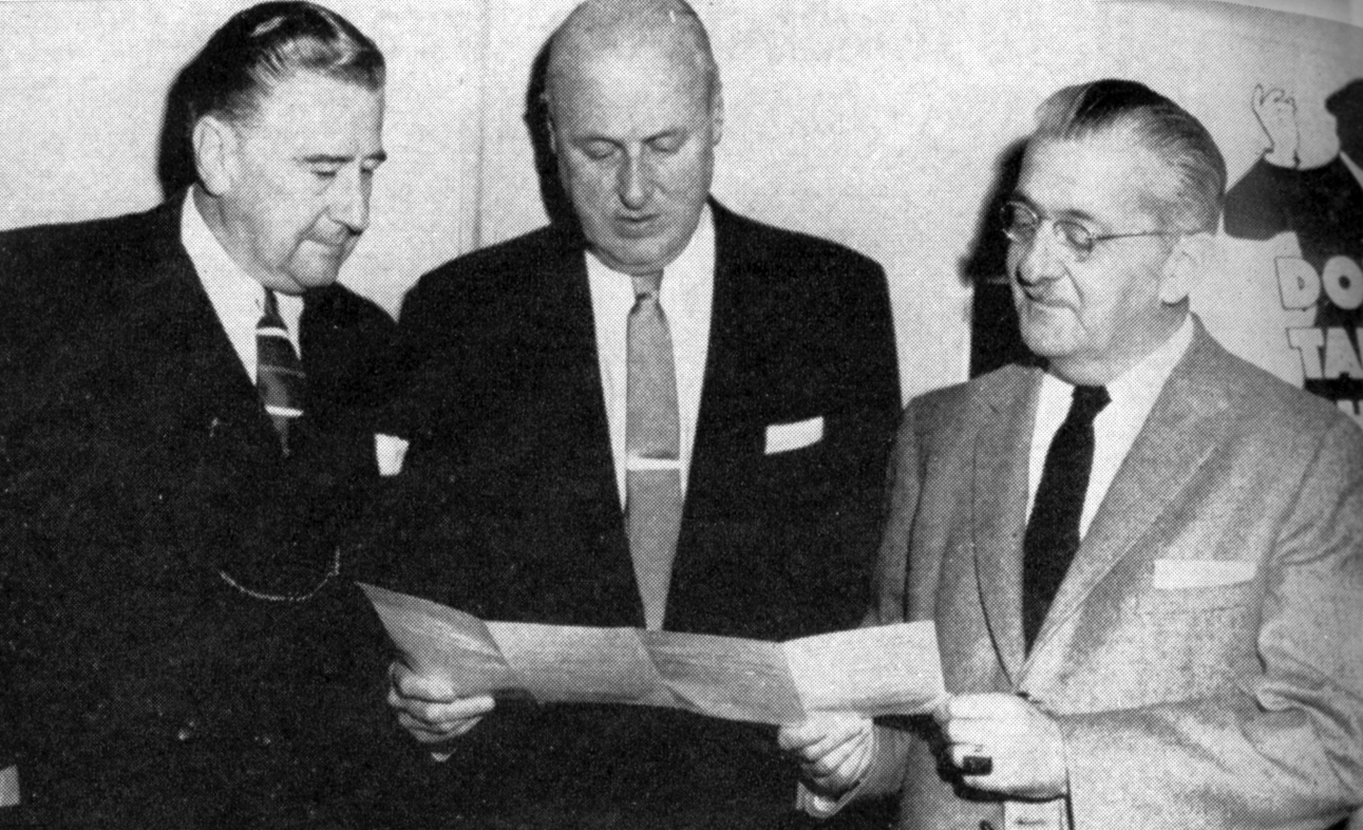 Left to right: Burton F. Miller, deputy executive vice president of ARBA; Chairman Fallon; and John N. Robertson, president of ARBA.)