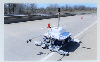 Robotic Monitoring: The RABITTM bridge deck assessment tool, a product of the Long-Term Bridge Performance Program, features a panoramic camera, high-definition imaging and other technologies to evaluate and characterize the bridge surface and subsurface conditions. 