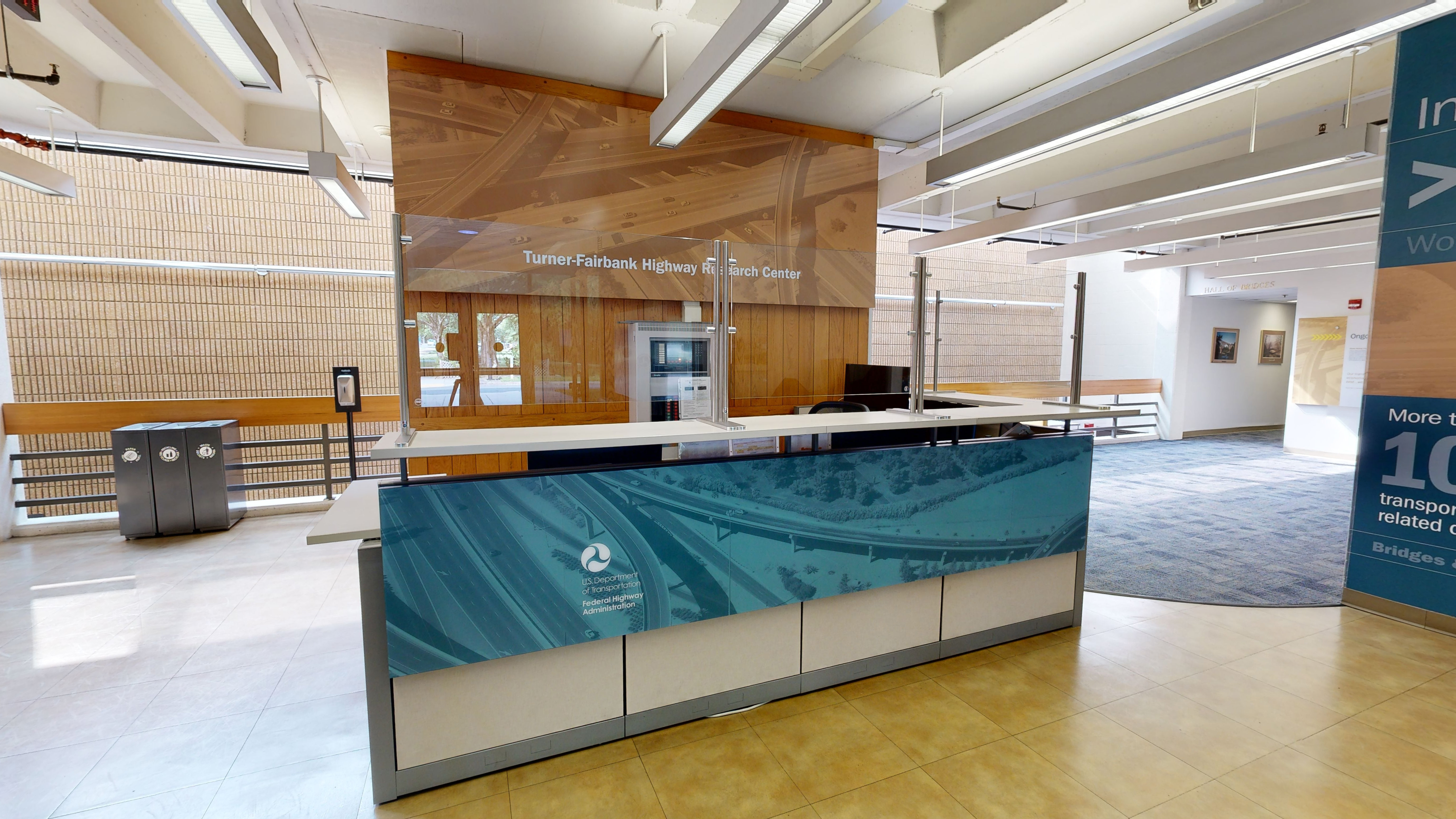 The front lobby reception desk at the Turner-Fairbank Highway Research Center.