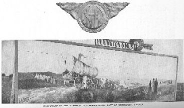 A sign along the National Old Trails Road east of Herington, Kansas, depicted a wagon train moving west, part of the heritage of the old trail.