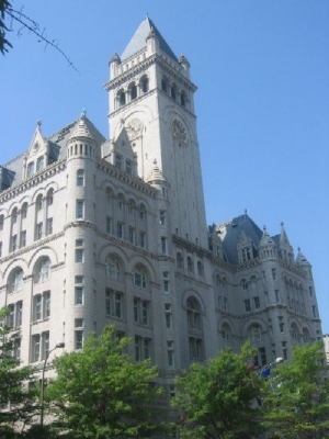 The historic Old Post Office Building on Pennsylvania Avenue at 12th Street was near destruction when preservationists succeeded in saving it. Today, it is an office building with a food and tourist court on the lower level. The Victorian bandstand that once stood alongside the building is no longer there.